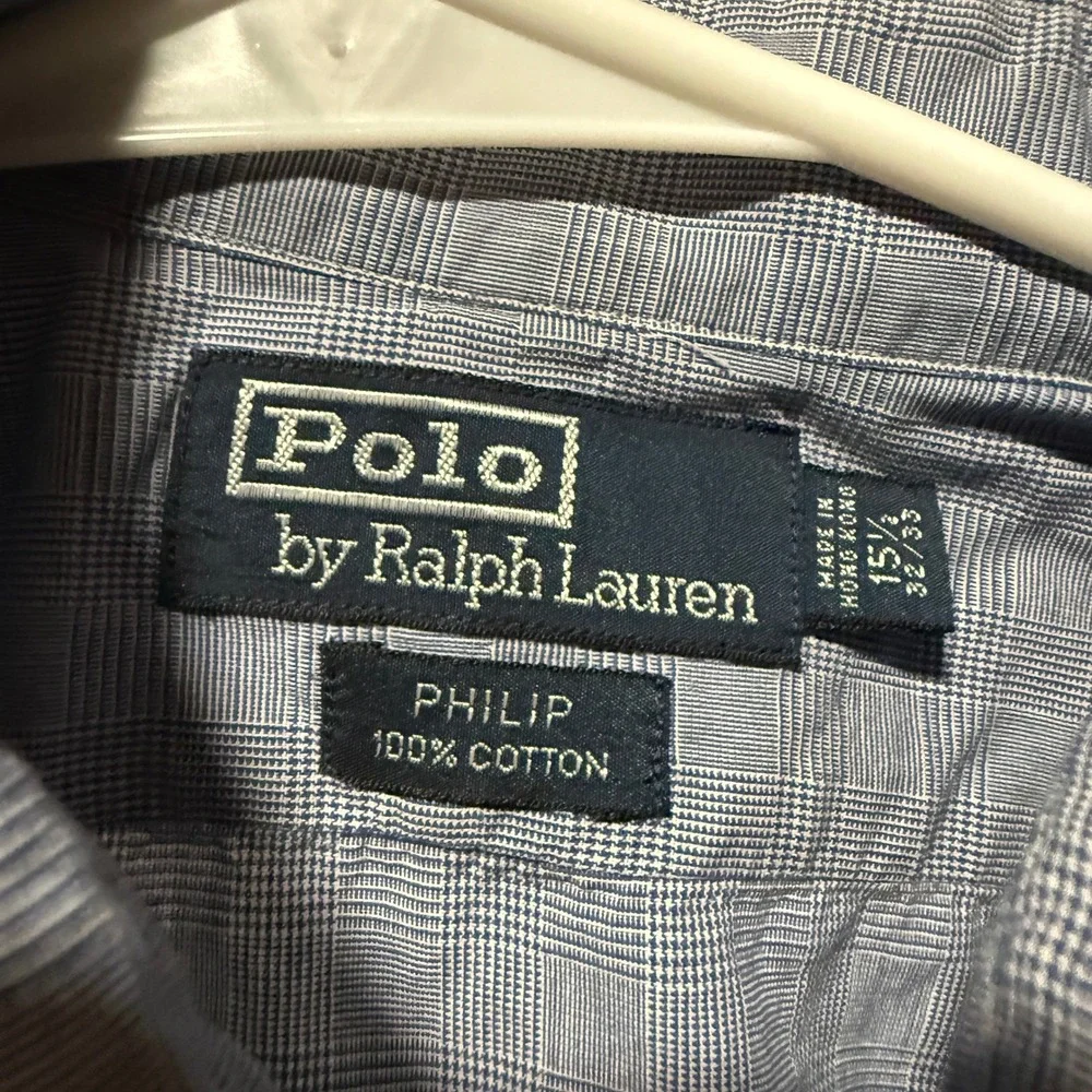 Polo Ralph Lauren Mens Blue Micro Check Button Down Shirt Long Sleeve Monogram